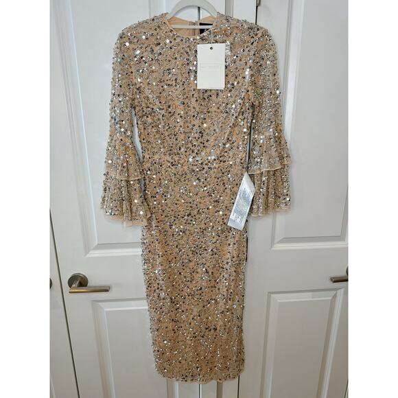 MAC DUGGAL -NWT- Beaded Tiered Cuff Sleeve Dress | 4 - Picture 1 of 14
